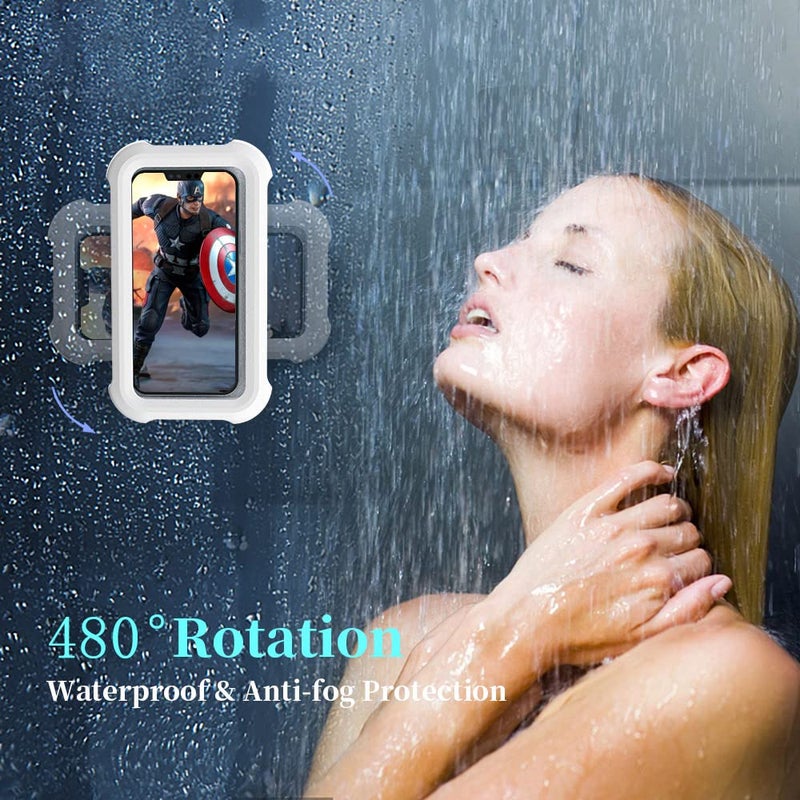 OOLYCIO Upgraded 480Â° Rotating Shower Phone Holder Waterproof Case with Touch Screen,OOLYICO Shower Accessories Guardian Buddy Holder Wall Mount Shelf in Bathroom Bathtub for 4" - 7" Cell Phone - Image 3