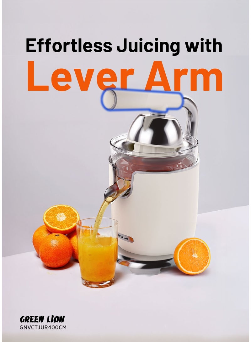 جرين ليون عصارة حمضيات عتيقة بمقبض سعة 400 مل وقوة 170 واط / محرك نحاسي قوي / فلتر من الفولاذ المقاوم للصدأ / أقماع عصير صغيرة وكبيرة / عصارة فوهتها بدون تنقيط - كريمي - Image 3