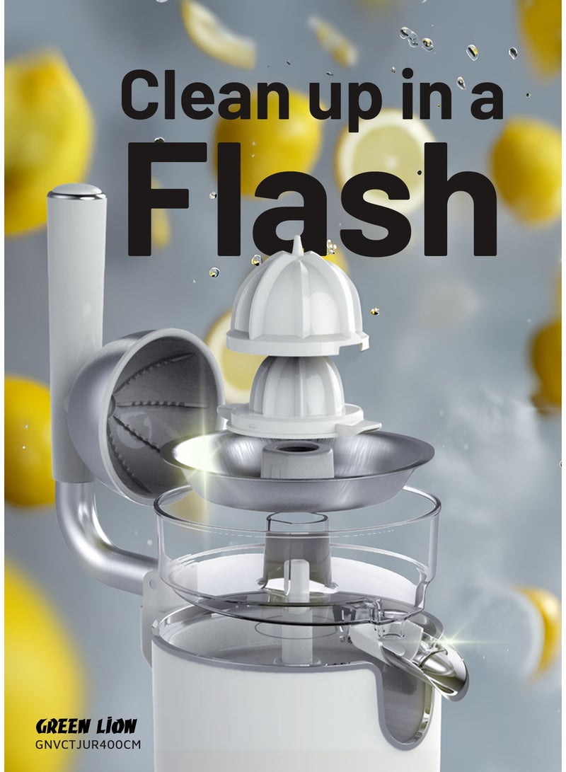 جرين ليون عصارة حمضيات عتيقة بمقبض سعة 400 مل وقوة 170 واط / محرك نحاسي قوي / فلتر من الفولاذ المقاوم للصدأ / أقماع عصير صغيرة وكبيرة / عصارة فوهتها بدون تنقيط - كريمي - Image 4