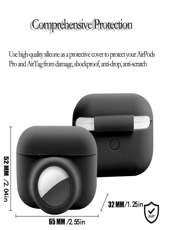 Iqimott 2 in 1 Protective Skin Case Compatible for Airpods Pro and Airtag Case Combo Set, Silicone GPS Tracker Cover Holder, Soft Shock-Proof Anti-Scratch Anti-Lost(Black) - Image 3