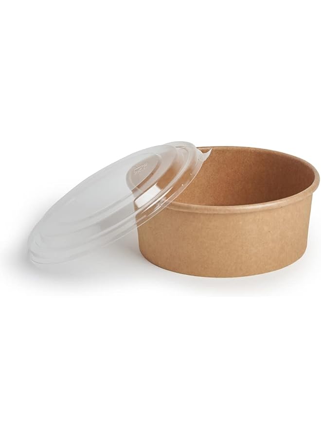 ECOWAY 25 عبوة من الأوعية القابلة للتصرف الصديقة للبيئة مع أغطية ورقية للسلطة والحساء قابلة للتحلل وغير قابلة للتسرب وآمنة في الميكروويف ساخنة وباردة 1100 مل بني - Image 1