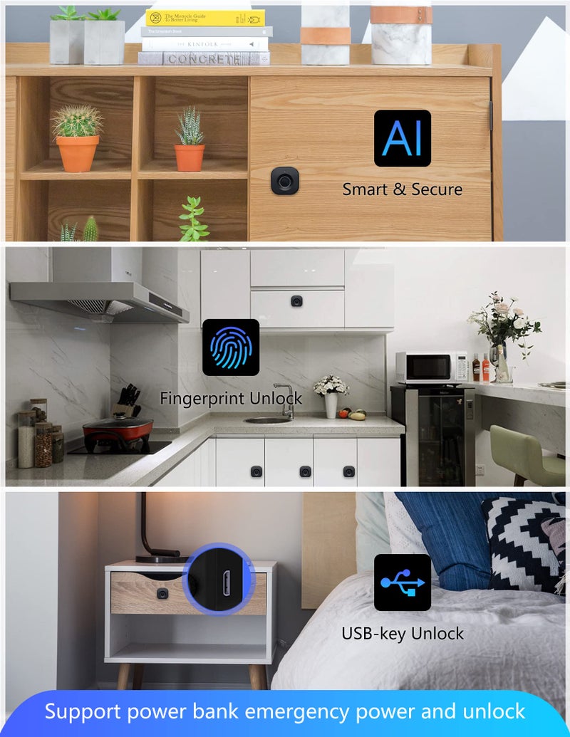 SUMNEW Fingerprint Cabinet Lock, Smart Biometric, Fit for Keyless Hidden File Drawer Wardrobe, Child Safety Electric Fingerprint Lock, DIY Wooden Furniture Privacy for Home Office - Image 5