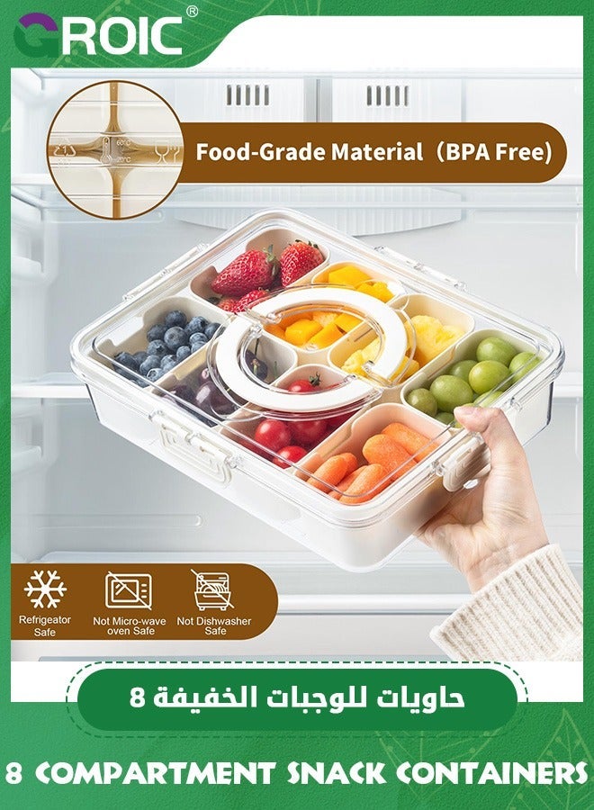 GROIC 8 Compartment Divided Serving Tray with Lid and Handle, Snackle Box Charcuterie Container for Portable Snack Platters, Clear Organizer Candy, Fruits, Nuts, Snacks Travel & Picnic - Image 2