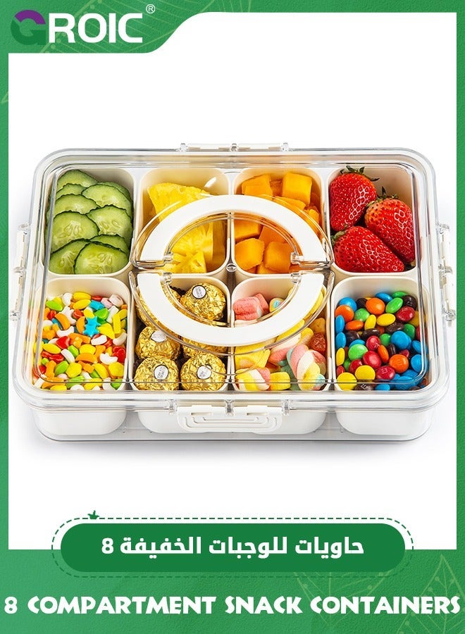 GROIC 8 Compartment Divided Serving Tray with Lid and Handle, Snackle Box Charcuterie Container for Portable Snack Platters, Clear Organizer Candy, Fruits, Nuts, Snacks Travel & Picnic - Image 1