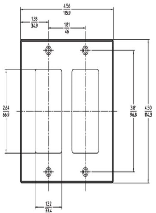 ليفيتون لوحة حائط Leviton 80409-E 2-Decora/GFCI قياسية الحجم، ثنائية الفتحات، 4.5 بوصة طول × 4.56 بوصة عرض × 0.22 بوصة سمك، ناعمة، سوداء، عبوة واحدة - Image 2