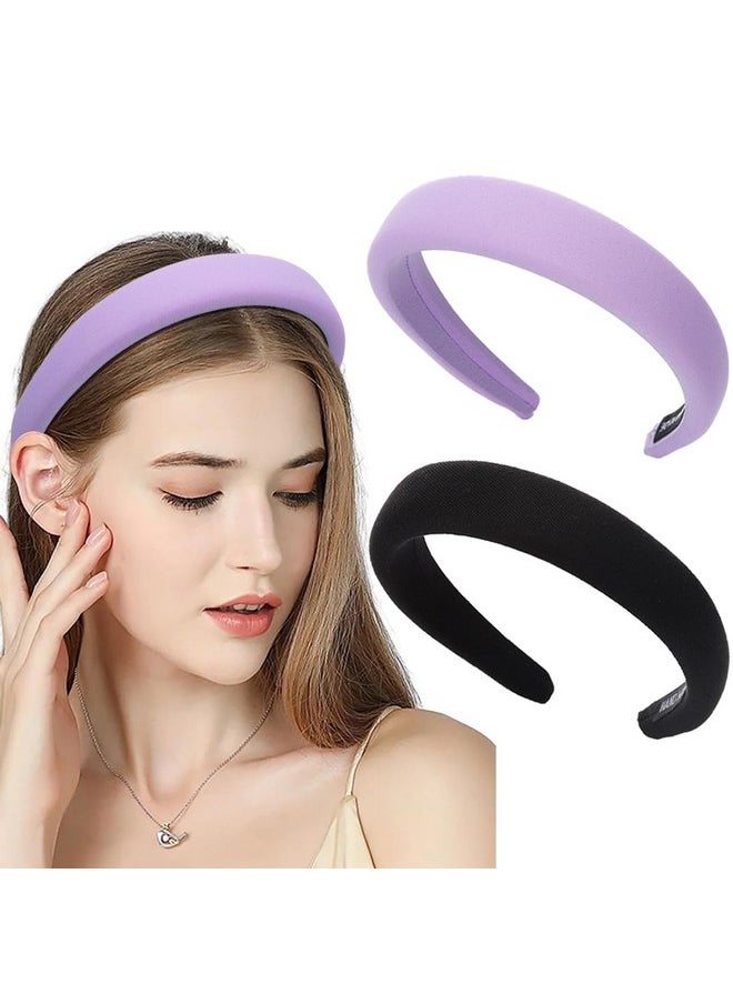 2Pcs Silk Satin Headbands Wide Padded Hairbands Puffy Sponge Headpiece Thick Pearly Lustre Hair Accessories For Women And Girls (Black Purple) - pzsku/ZAAF31D79E005B9374E38Z/45/_/1718645442/d8692784-c5a7-4f42-9fcc-ff0dcd903a8c