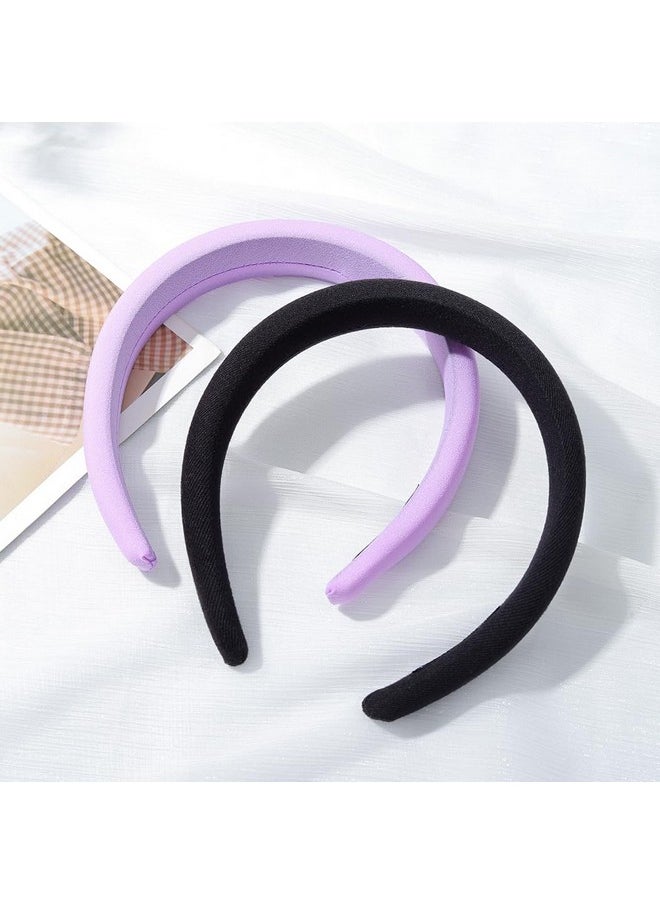 2Pcs Silk Satin Headbands Wide Padded Hairbands Puffy Sponge Headpiece Thick Pearly Lustre Hair Accessories For Women And Girls (Black Purple) - pzsku/ZAAF31D79E005B9374E38Z/45/_/1718645457/be8e239d-c535-4915-8716-92965193fc78