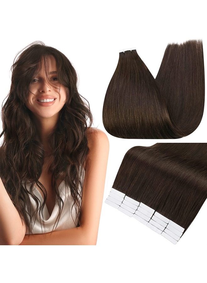 Fshine Full Shine Tape in Hair Extensions Human Hair 22 Inch Color 2 Darkest Brown Tape in Extensions Real Human Hair 50 Grams 20 Pieces Glue on Hair Extensiosn - Image 1