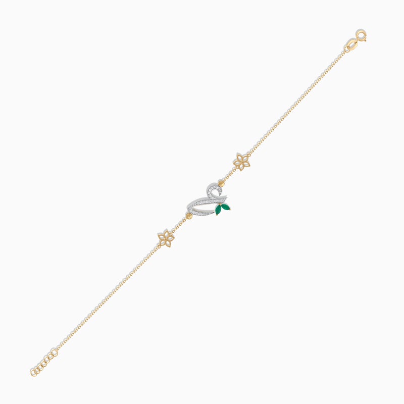 Jawhara Jewellery سوار من الذهب الأصفر عيار 18 للنساء، خط عربي حرف "عين" مع الماس طبيعي وأحجار العقيق الأخضر، مجموعة هروفى للمجوهرات الفاخرة، هدية أنيقة من مجوهرات جوهرة - Image 3