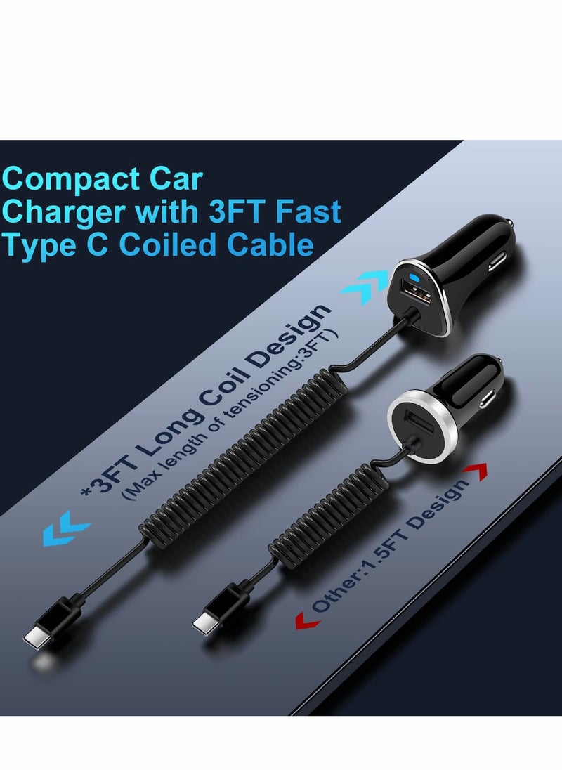 Y&D USB C Car Charger, Charger Fast Charging with 5ft Super Type Coiled Cable, for Samsung Galaxy Z Fold 4 Flip A53 A13 A03s A32 A52 S21 FE S22 Ultra S20 Note 20, 3.4A  - Image 5