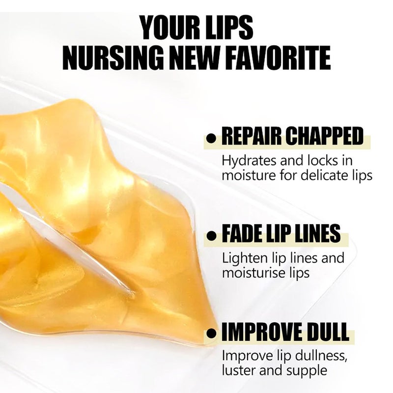 Blopuivo 32 Pairs Eye Masks & Lip Mask, 24K Collagen Under Eye Patches for Dark Circles and Puffy Eyes, Reduce Lip Wrinkles, Anti Chapped & Remove Lip Dead Skin, Nourishes the Lip & Eye Skin (Gold) - Image 4