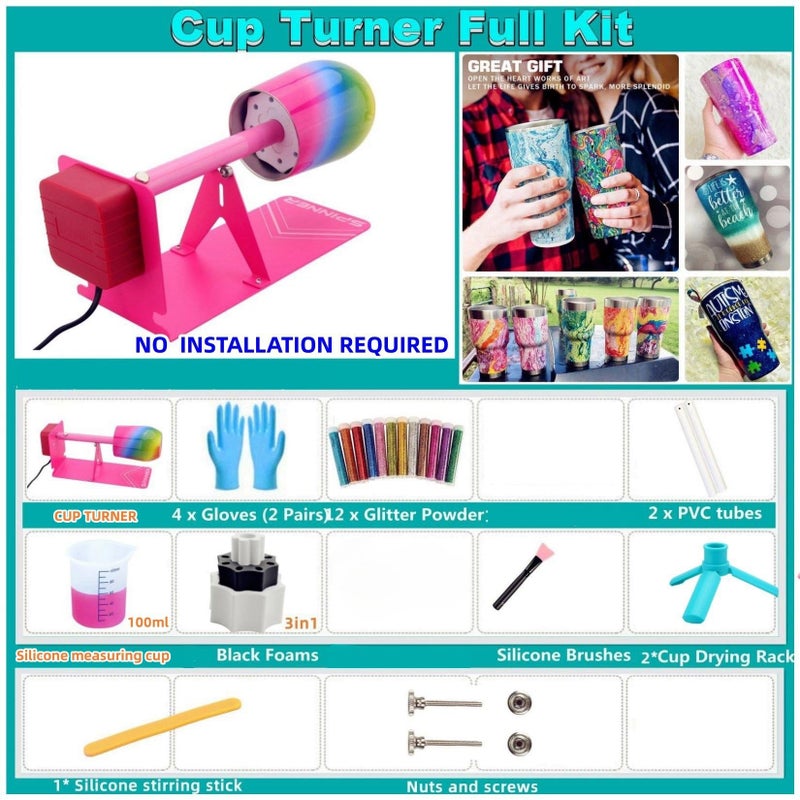 LFSUM Cup Turner for Crafts Tumbler Cup Spinner Machine Kit,Wood Cuptisserie Turner DIY Glitter Epoxy Tumblers with Silent UL Motor Safety Switch 2 Foams Accessories (Simple) - Image 5