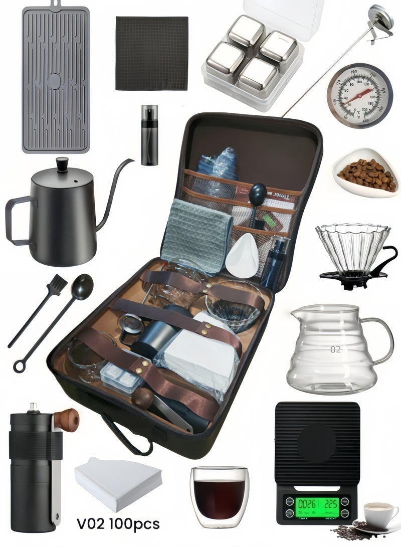 nihao V60 Set 16 Piece Coffee Drip Set , V60 Pour Over Coffee Maker Set With Carry Case Black 600ml - Image 1