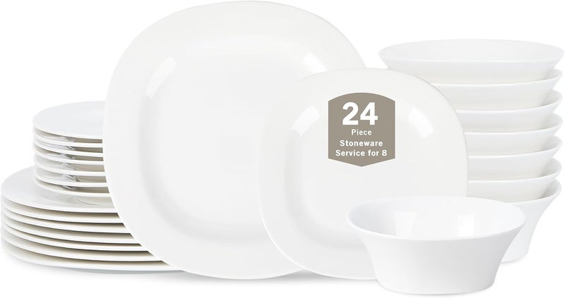 Stone Lain Quadro 24Piece Dinnerware Set Porcelain White - Image 1