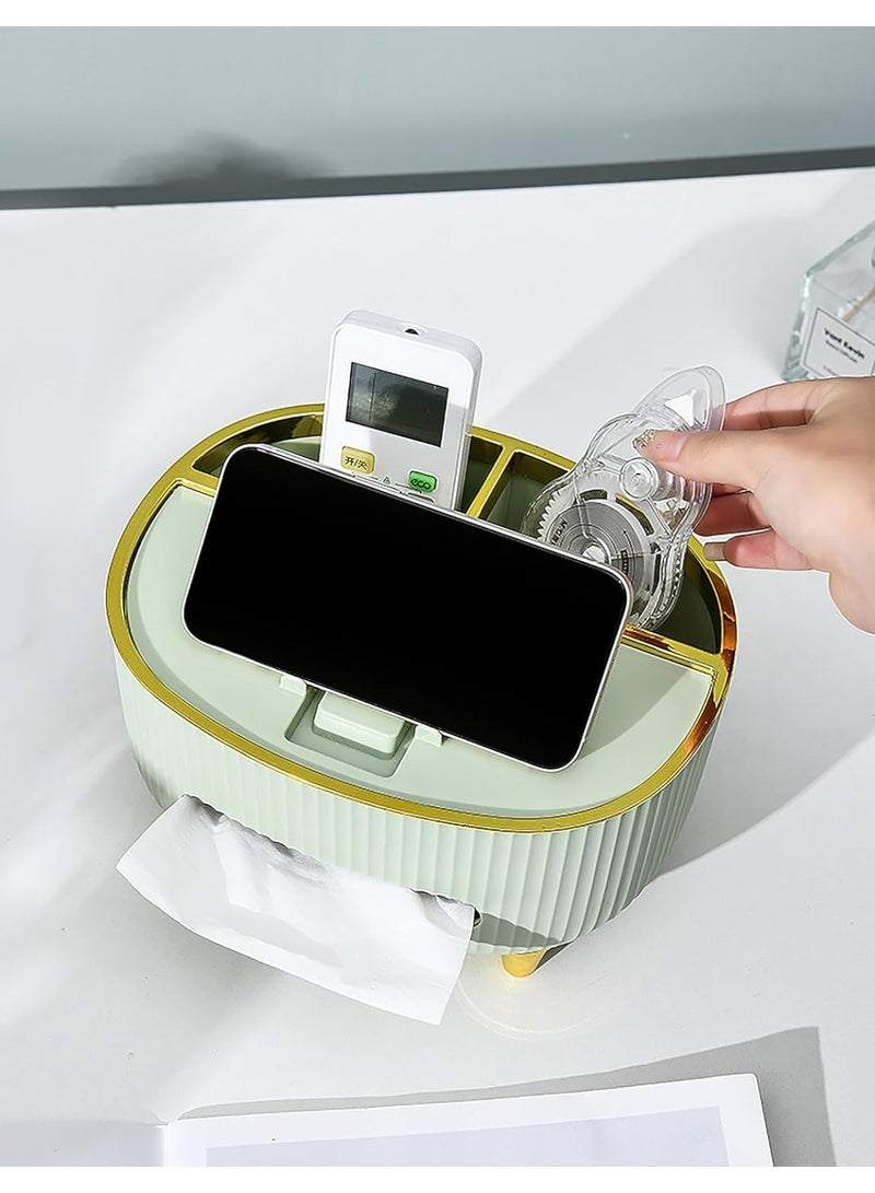 Decorhills 3-Compartment Multifunctional Tissue Storage Box, Vanity Countertop Organizer for Paper, Remotes, Phone, Glasses, and Small Items – Pista, 1pc - Image 5