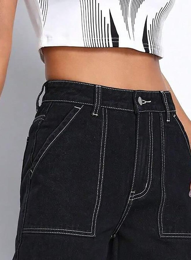KOTTY Womens Solid High Waist Cargo Jeans (Black,L)_KOTTYLADIESJEANS2433L - Image 2