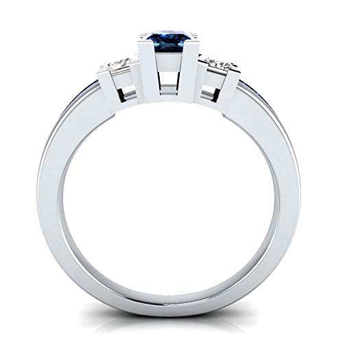 AZQ 925 Sterling Silver Fashion Natural Ruby Sapphire Ring Square Perfect Cut 3-Stone Rainbow Cubic Zirconia Rings CZ Eternity Engagement Wedding Band Ring for Women (Blue, US Code 6) - Image 4