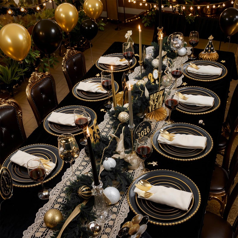 WDF 200PCS Black and Gold Plastic Plates - Black Plates Disposable for Party - Heavy Duty Plastic Plate for Graduation Wedding Party Birthday - Image 2