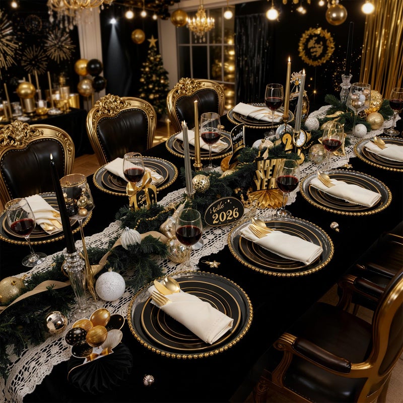 WDF 200PCS Black and Gold Plastic Plates - Black Plates Disposable for Party - Heavy Duty Plastic Plate for Graduation Wedding Party Birthday - Image 3