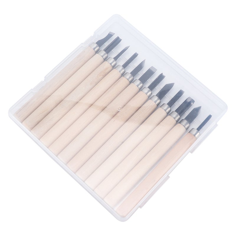 12Pcs Wood Carving Tool Set 55# Steel Sculpture Knife with Storage Box for Soft Materials - Image 4