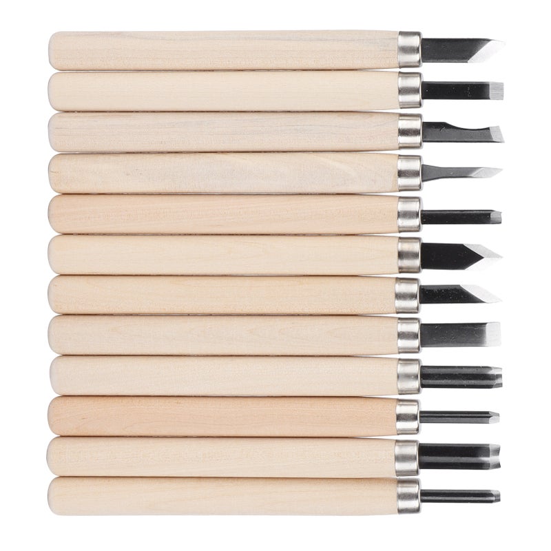 12Pcs Wood Carving Tool Set 55# Steel Sculpture Knife with Storage Box for Soft Materials - Image 1