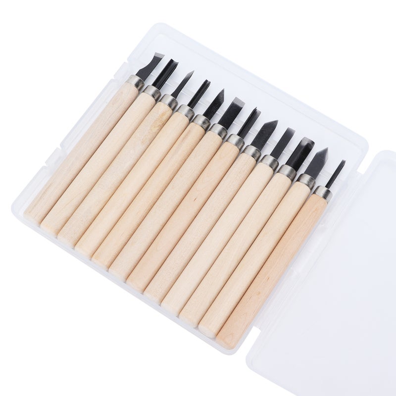 12Pcs Wood Carving Tool Set 55# Steel Sculpture Knife with Storage Box for Soft Materials - Image 2