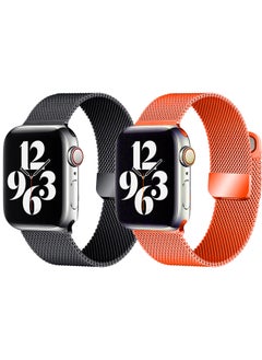 YOMNA [set of 2] YOMNA Magnetic Metal Milanese Loop Band Compatible with Apple Watch Band 42mm 44mm 45mm 49mm, Mesh Strap Replacement for iWatch Series Ultra SE 8 7 6 5 4 3 2 1 (Gray/Orange) 