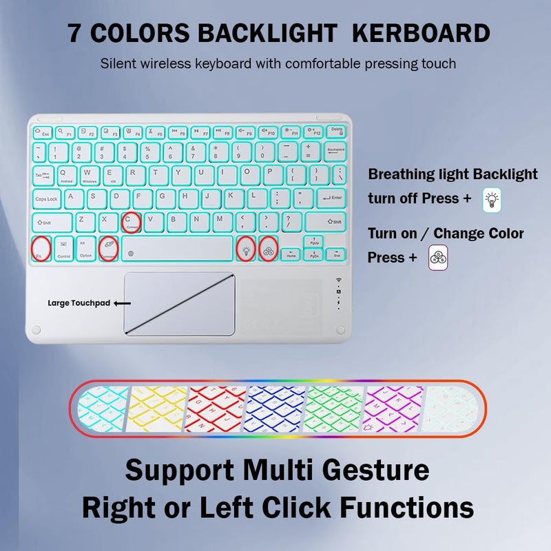 TECPHILE Keyboard Case for Lenovo Tab P11 Pro and Lenovo Pad Pro 11.5inch (ZA910001CN, TB-J716F, TB-J706F) with Smart Trackpad, 7 Color Backlit, Magnetically Detachable Bluetooth Keyboard Cover Folio - Image 4