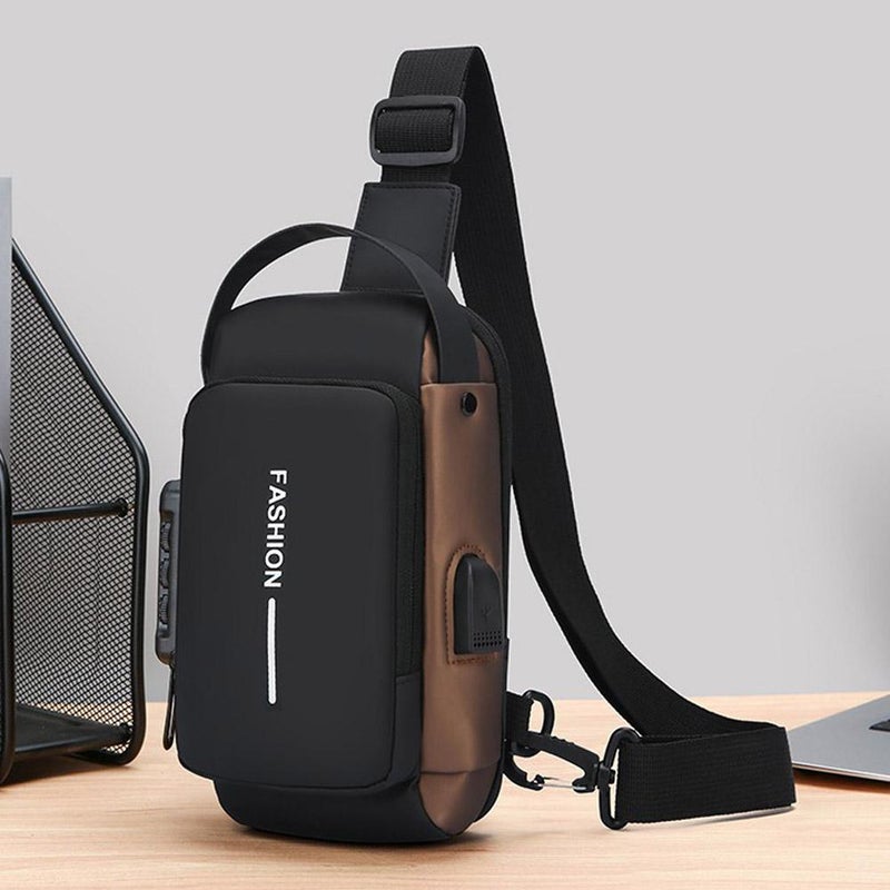 Multifunctional combination lock stylish chest bag for men, large capacity, portable commuter mobile phone crossbody bag, trendy and cool handbag/shoulder bag - Image 5