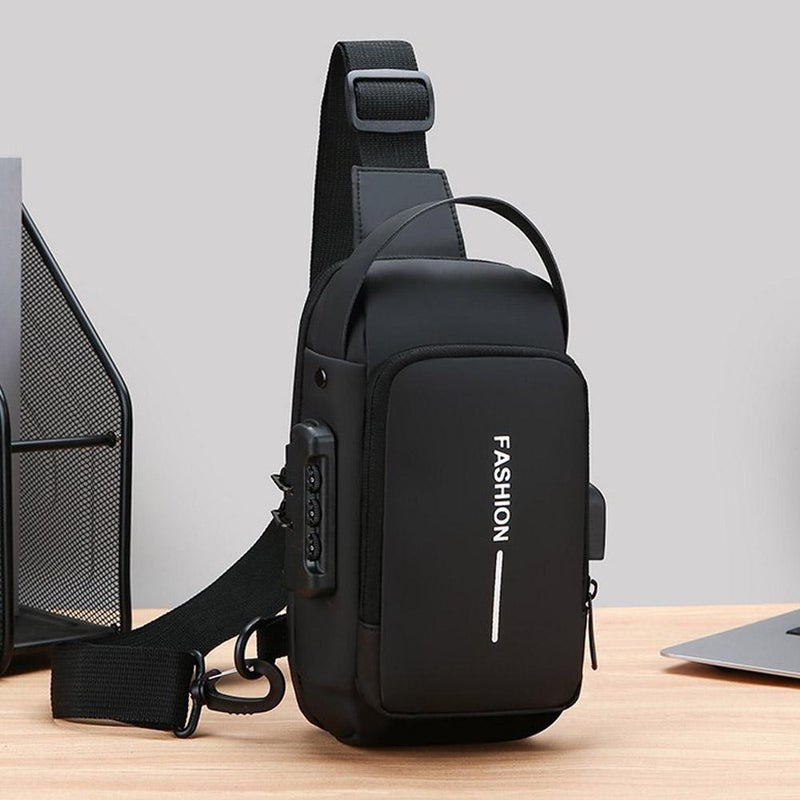 Multifunctional combination lock stylish chest bag for men, large capacity, portable commuter mobile phone crossbody bag, trendy and cool handbag/shoulder bag - Image 4