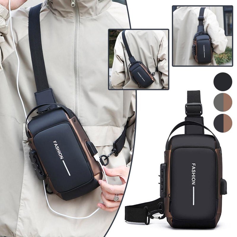 Multifunctional combination lock stylish chest bag for men, large capacity, portable commuter mobile phone crossbody bag, trendy and cool handbag/shoulder bag - Image 2