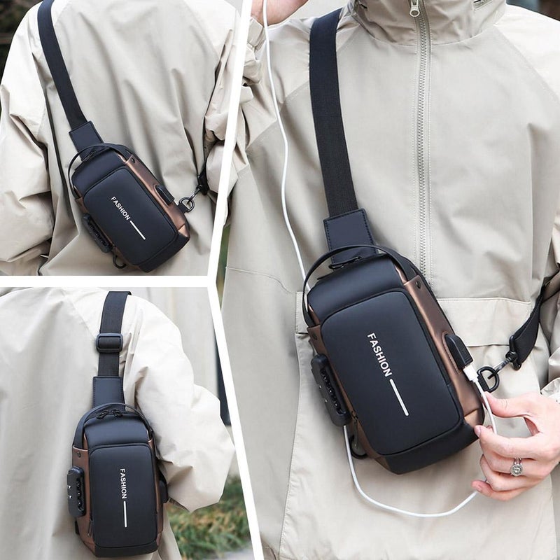 Multifunctional combination lock stylish chest bag for men, large capacity, portable commuter mobile phone crossbody bag, trendy and cool handbag/shoulder bag - Image 3