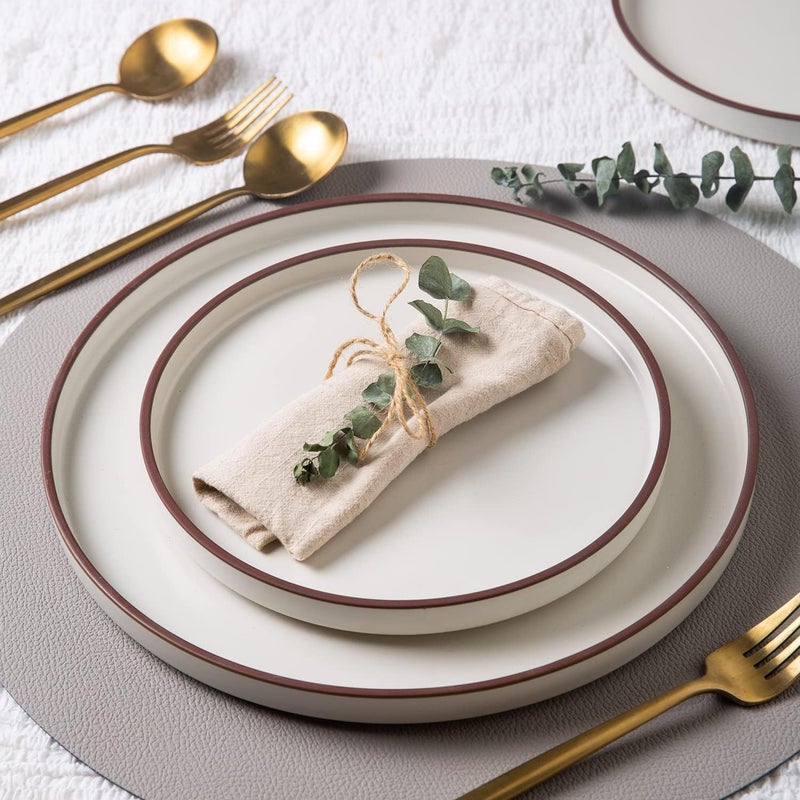 LERATIO Dinner Plates1075 Inch Ceramic Flat Plates Set of 6High Edge Modern plates for KitchenMicrowave  Dishwasher  Oven Safe Scratch Resistant Dishes SetWhite with Rim - Image 4