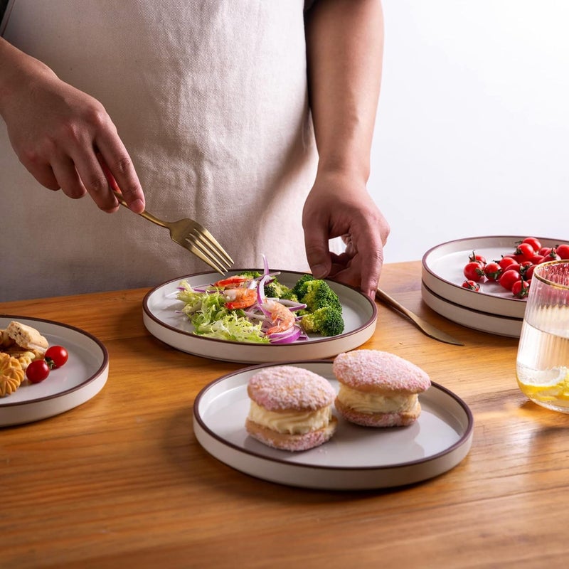 LERATIO Dinner Plates1075 Inch Ceramic Flat Plates Set of 6High Edge Modern plates for KitchenMicrowave  Dishwasher  Oven Safe Scratch Resistant Dishes SetWhite with Rim - Image 5