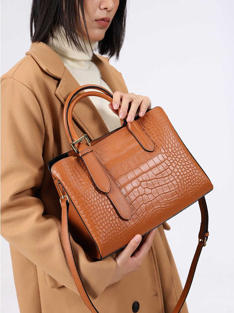 Genuine Leather Women'S Bag Shoulder Bag Girls High-End Crocodile Pattern Tote Bag Women'S Versatile Fashion Crossbody Bag - Image 2
