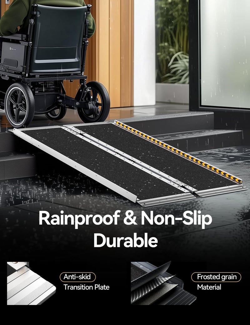 FACHNUO TOOL FACHNUO 4 Feet Portable Wheelchair Ramp, Non-Skid Aluminum Handicap Ramps with Handle, Folding Threshold Wheel Chair Ramp for Home Steps, Stairs, Entry, Threshold, Curbs, Stairs, 800LBS Capacity - Image 4