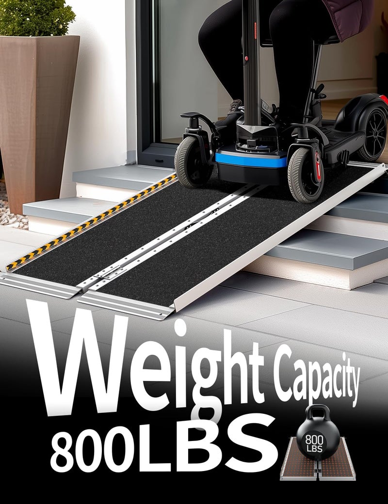 FACHNUO TOOL FACHNUO 4 Feet Portable Wheelchair Ramp, Non-Skid Aluminum Handicap Ramps with Handle, Folding Threshold Wheel Chair Ramp for Home Steps, Stairs, Entry, Threshold, Curbs, Stairs, 800LBS Capacity - Image 3