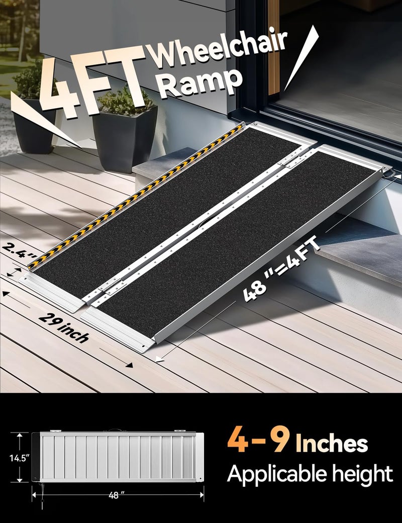 FACHNUO TOOL FACHNUO 4 Feet Portable Wheelchair Ramp, Non-Skid Aluminum Handicap Ramps with Handle, Folding Threshold Wheel Chair Ramp for Home Steps, Stairs, Entry, Threshold, Curbs, Stairs, 800LBS Capacity - Image 2