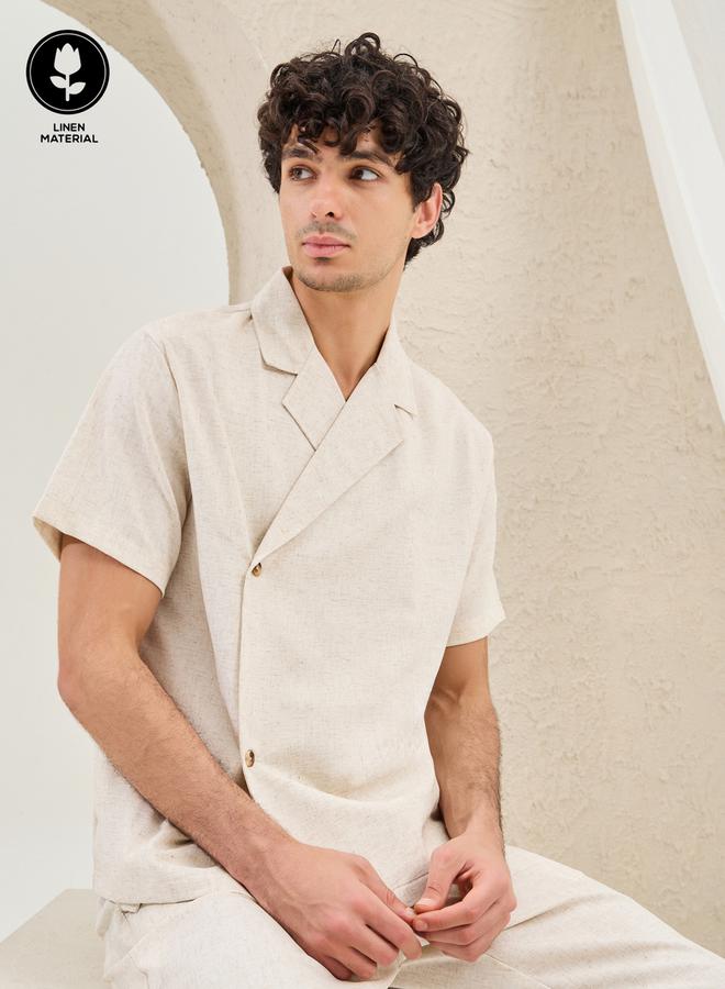 Styli Notch Lapel Linen Blend Relaxed Fit Shirt  - Image 1
