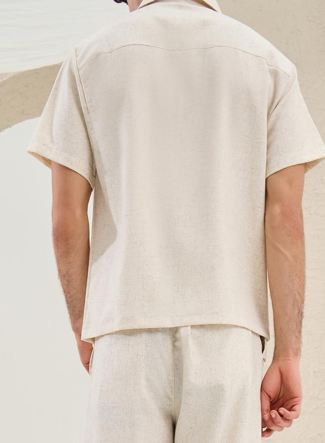 Styli Notch Lapel Linen Blend Relaxed Fit Shirt  - Image 5