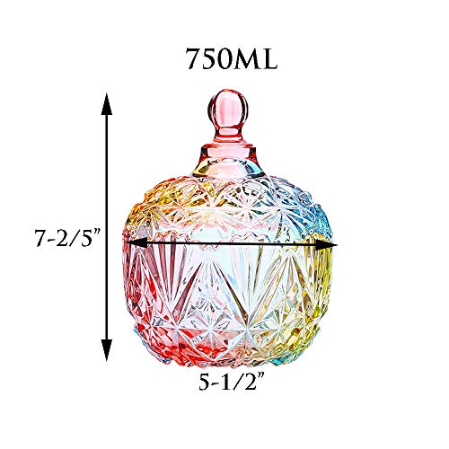 Danmu 1Pc Colorful Glass Storage Jar with Lid Candy Cookie Jar Jewelry Box Buffet Jar Biscuit Containers (750ml / 26oz) - Image 2