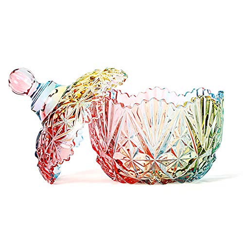Danmu 1Pc Colorful Glass Storage Jar with Lid Candy Cookie Jar Jewelry Box Buffet Jar Biscuit Containers (750ml / 26oz) - Image 3