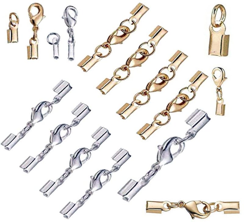 DIY Crafts DIY Crafts 5 Sets, Silvery, 5-100 Sets Fold Over Cord End Caps Brass Lobster Claw Clasps Terminators Crimp End Tips Necklace Cord Ends f(5 Sets, Silvery)  - Image 1