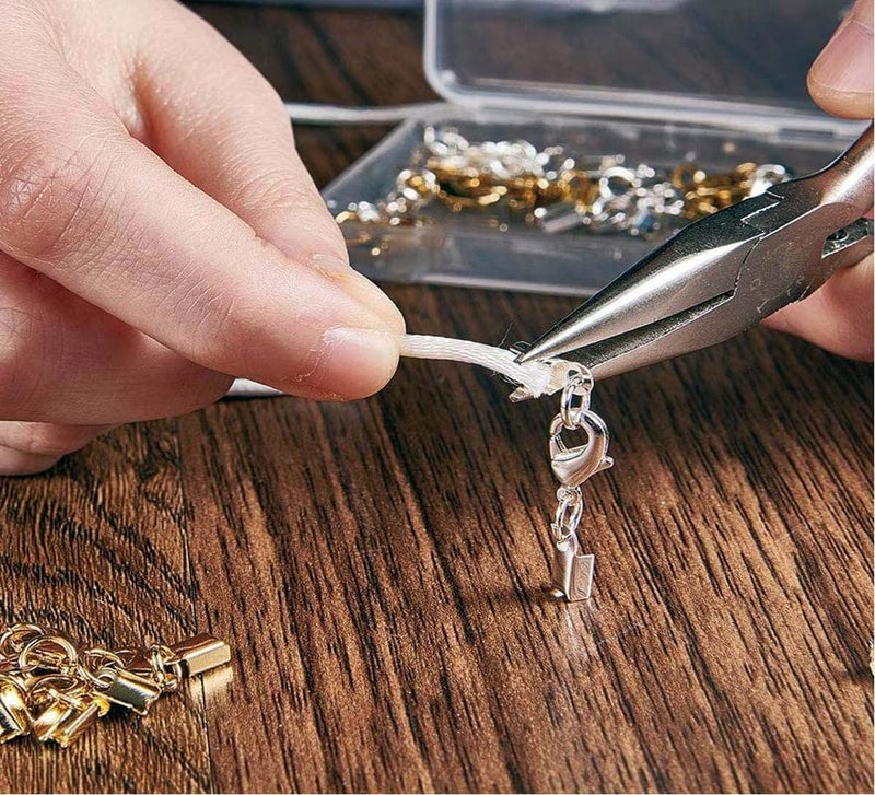 DIY Crafts DIY Crafts 5 Sets, Silvery, 5-100 Sets Fold Over Cord End Caps Brass Lobster Claw Clasps Terminators Crimp End Tips Necklace Cord Ends f(5 Sets, Silvery)  - Image 5