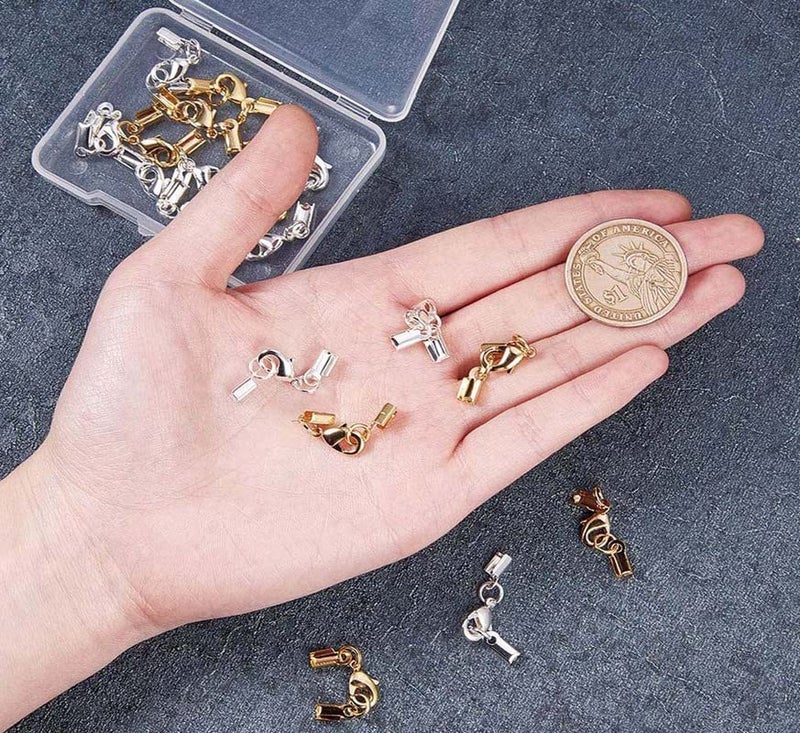 DIY Crafts DIY Crafts 5 Sets, Silvery, 5-100 Sets Fold Over Cord End Caps Brass Lobster Claw Clasps Terminators Crimp End Tips Necklace Cord Ends f(5 Sets, Silvery)  - Image 3