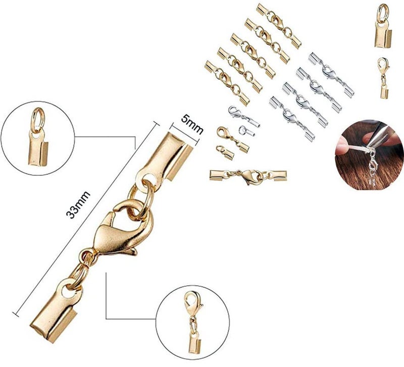 DIY Crafts DIY Crafts 5 Sets, Silvery, 5-100 Sets Fold Over Cord End Caps Brass Lobster Claw Clasps Terminators Crimp End Tips Necklace Cord Ends f(5 Sets, Silvery)  - Image 2