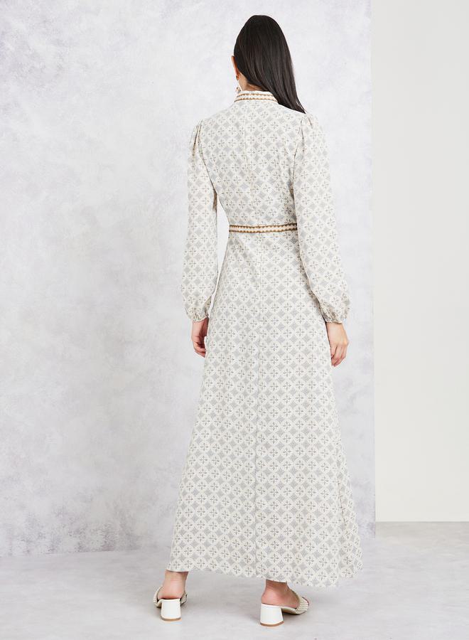 ستايلي فستان طويل مطبع بالكامل مع ياقة عالية - Image 4