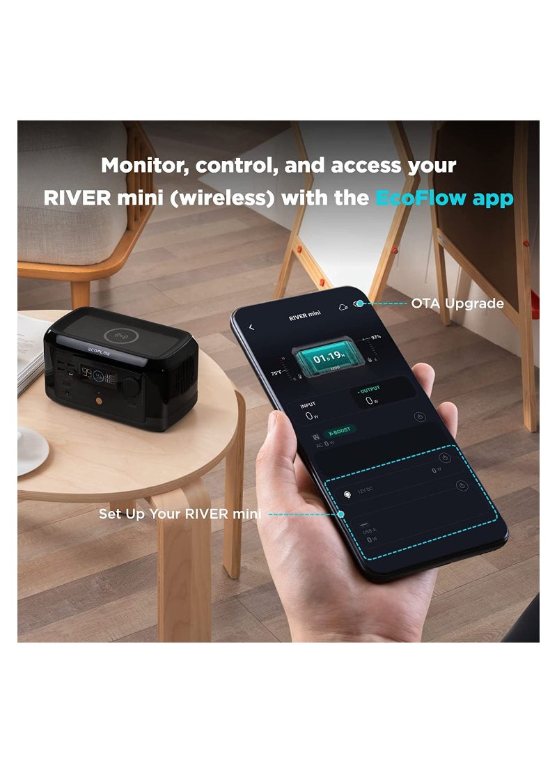 ECOFLOW - EF ECOFLOW River Mini (Wireless) 210Wh Portable Power Station, Fast Charging, Sports AC, DC, Wireless Pad, and USB Outlets, Solar Generator (Solar Panel Not Included) for Outdoors, Travel & Camping - Image 1