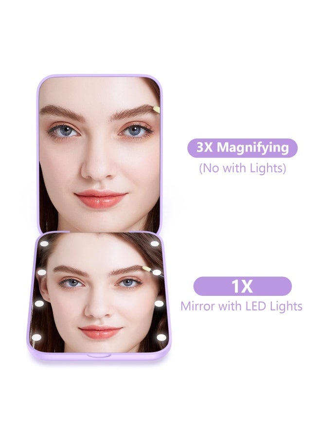 WOBSION Small Mirror with LightsLED Compact Makeup Mirror1x3x Mini Travel Mirror with MagnificationPortable for PursePocketGifts for GirlsPurple - Image 2