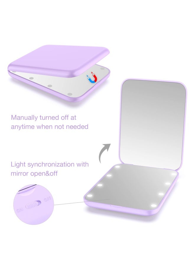 WOBSION Small Mirror with LightsLED Compact Makeup Mirror1x3x Mini Travel Mirror with MagnificationPortable for PursePocketGifts for GirlsPurple - Image 3